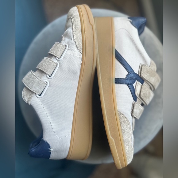 VERONICA BEARD Reagan Retro Velcro Sneakers Canvas Suede Sand/Eclipse Womens 7.5 - Picture 2 of 15